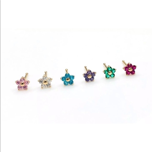 14K Yellow Gold Created Diamond Shape Nose Rings - Picture 1 of 6